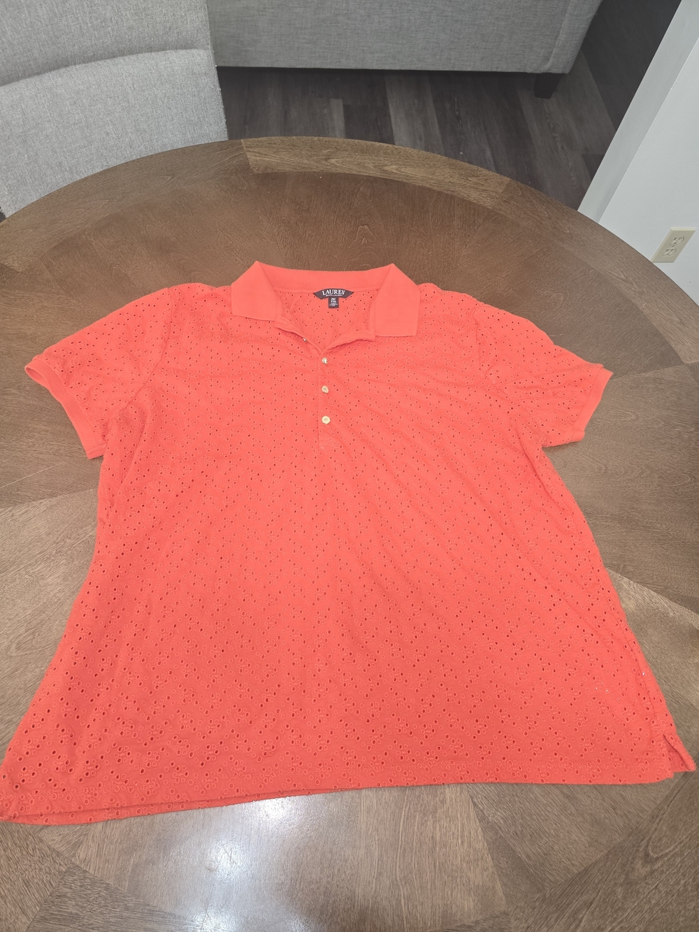 Lauren Ralph Lauren Eyelet Polo Top in Coral Eyelet 2X